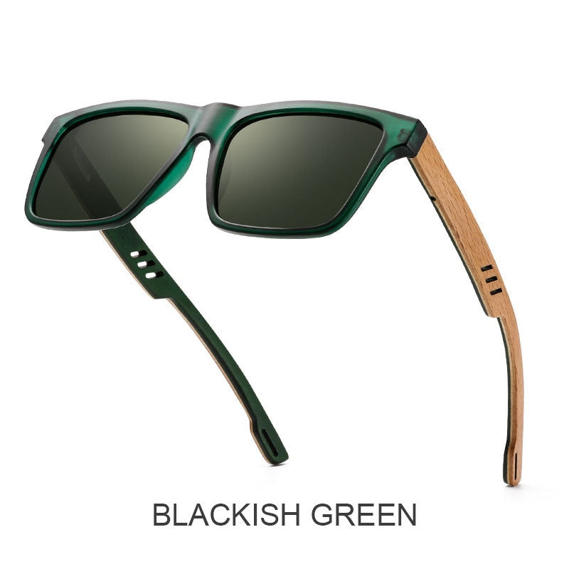 Yimaruili Unisex Full Rim Square  Bamboo/Wooden Frame Polarized Lens Sunglasses 8028 Sunglasses Yimaruili Sunglasses Green  