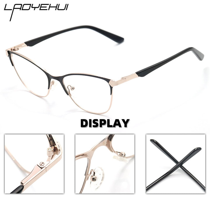 Laoyehui Unisex Eyeglasses Cat Eye Alloy Reading Glasses Blue Brown 8184 Reading Glasses Laoyehui   