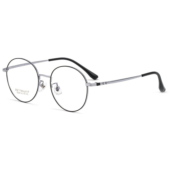 KatKani Unisex Full Rim Round Titanium Frame Eyeglasses 32249 Full Rim KatKani Eyeglasses Black Silver  