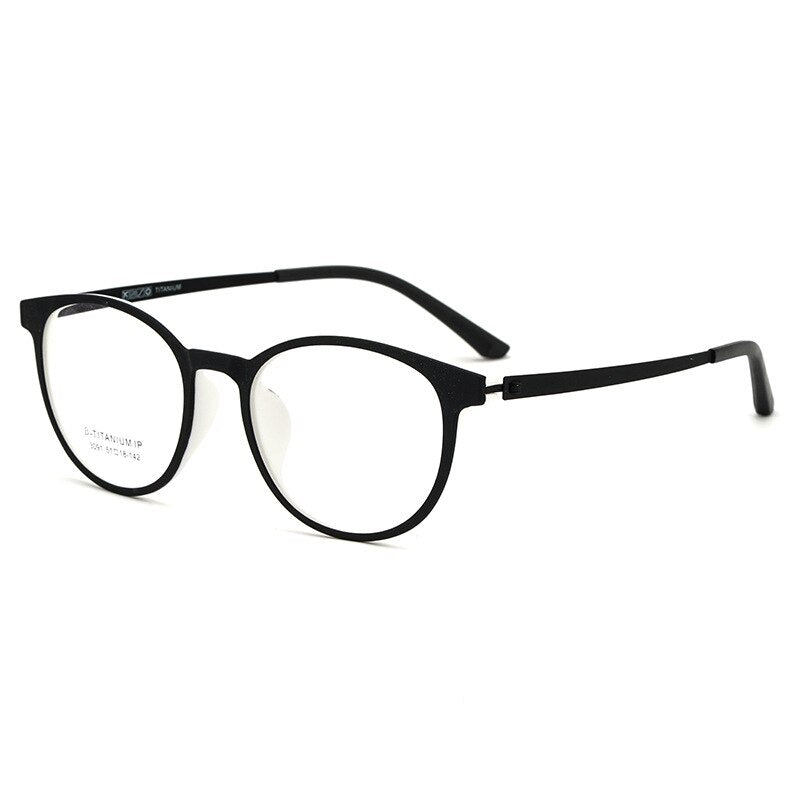 KatKani Unisex Full Rim Round β Titanium Alloy Frame Eyeglasses 023091 Full Rim KatKani Eyeglasses Black White  