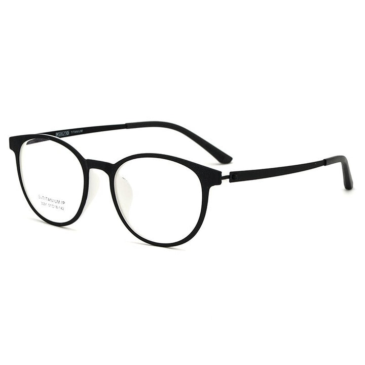 KatKani Unisex Full Rim Round β Titanium Alloy Frame Eyeglasses 023091 Full Rim KatKani Eyeglasses Black White  