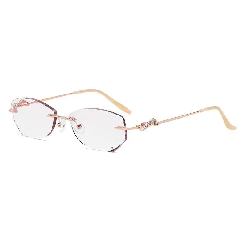 Zirosat 52052 Women's Eyeglasses Alloy Rimless Diamond Cutting - Rose golden cut