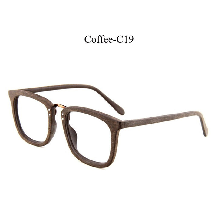 Hdcrafter Men's Full Rim Square Wood Metal Frame Eyeglasses 1287 Full Rim Hdcrafter Eyeglasses C19  