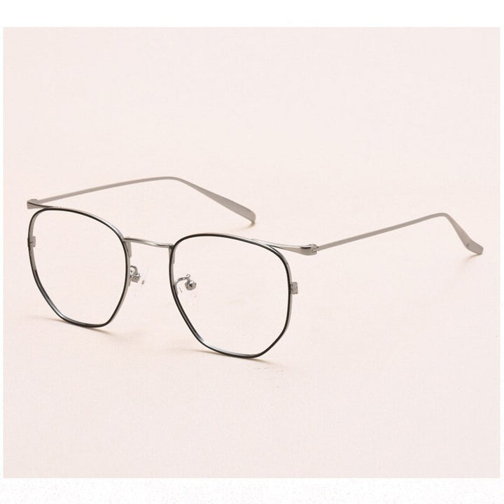 Muzz Men's Full Rim Round Polygon Titanium Frame Eyeglasses S10901 Full Rim Muzz Black Silver  