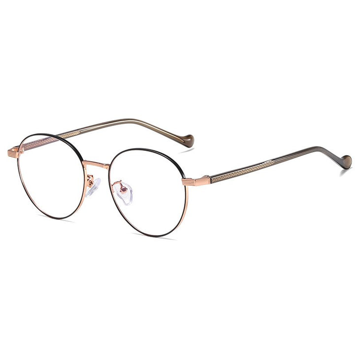 Handoer Unisex Full Rim Round Square Alloy Acetate Eyeglasses 1903 Full Rim Handoer BLACK ROSE GOLD  