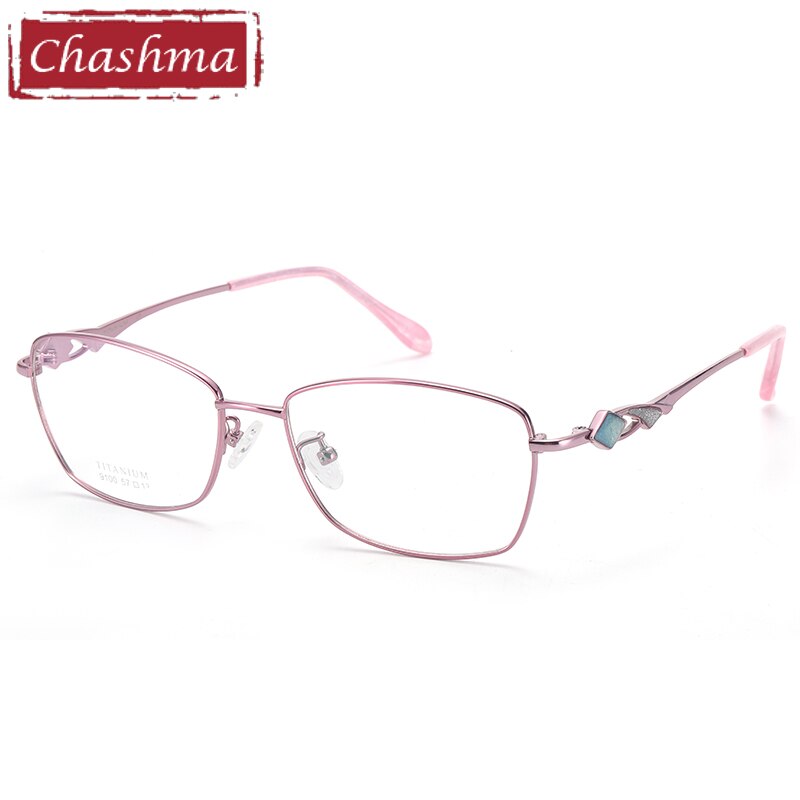 Women's Titanium Full Rim Frame Eyeglasses 9100 Full Rim Chashma Pink  