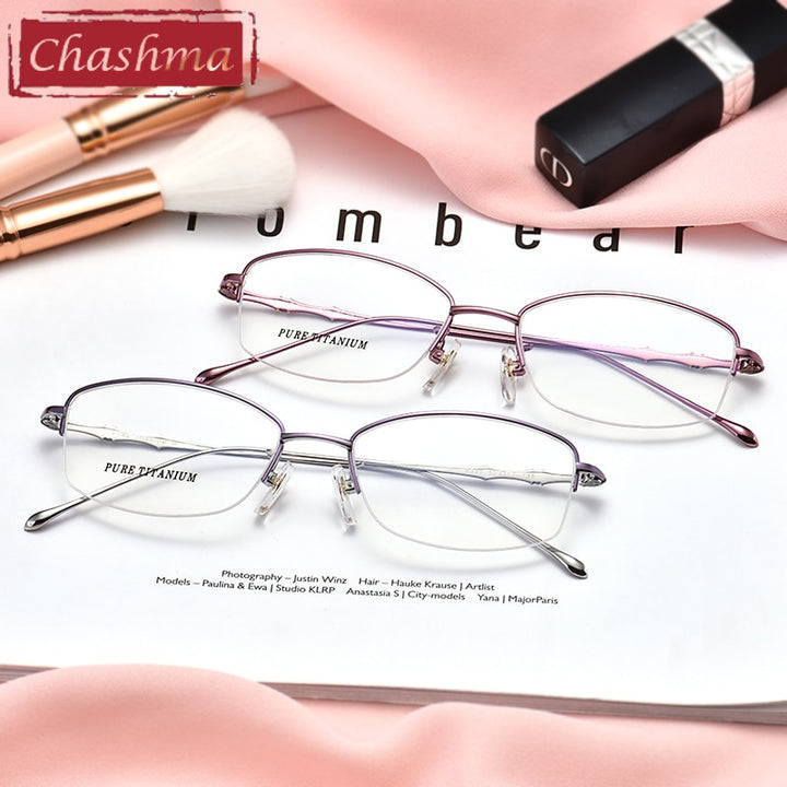 Women's Oval Titanium Tinted Lens Semi Rim Eyeglasses 8331 Frames Chashma   