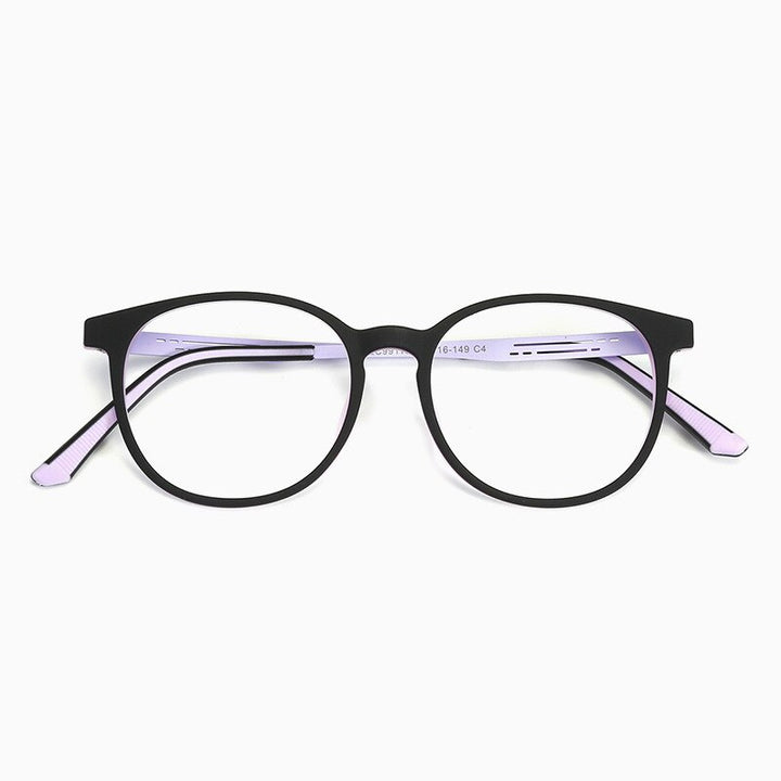 KatKani Unisex Full Rim Round TR 90 Resin Titanium Frame Eyeglasses K99113 Full Rim KatKani Eyeglasses Black Purple  