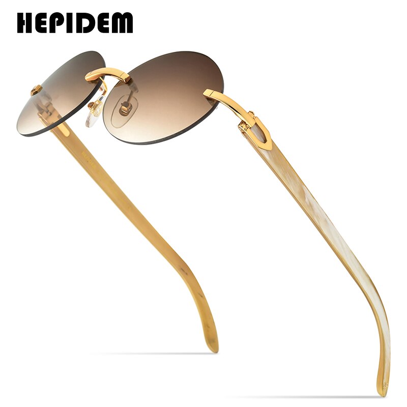 Glasses Frame Rimless Sunglasses Men Round Buffalo Horn Glasses Sunglasses Hepidem TEA China 