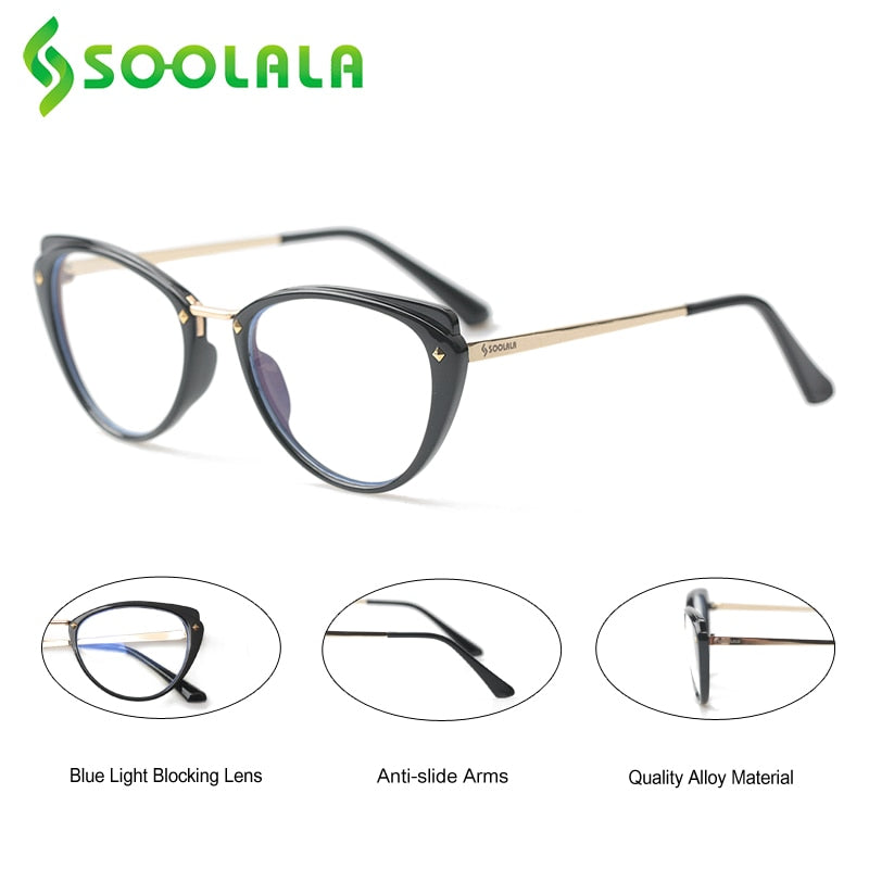Soolala Anti Blue Light Cat Eye Alloy Reading Glasses Womens Clear Lens Eyewear 0.5 0.75 1.25 1.5 1.75 To 5.0 Reading Glasses SOOLALA   