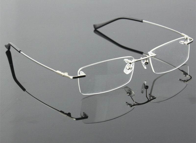 Men's Rimless Titanium Alloy Frame Eyeglasses Rimless Brightzone Silver  