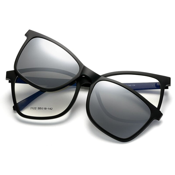 Yimaruili Unisex Full Rim TR 90 Resin Eyeglasses With Polarized Magnetic Clip On Sunglasses 2122 Clip On Sunglasses Yimaruili Eyeglasses Brihgt Black C1  
