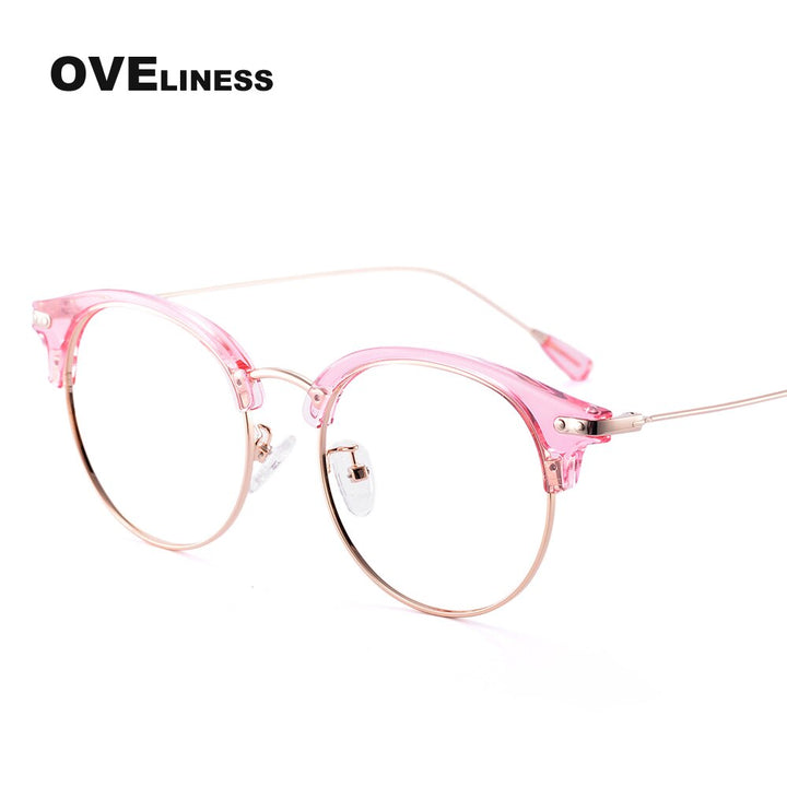 Oveliness Women's Full Rim Round Cat Eye Acetate Alloy Eyeglasses 2630 Full Rim Oveliness pink  