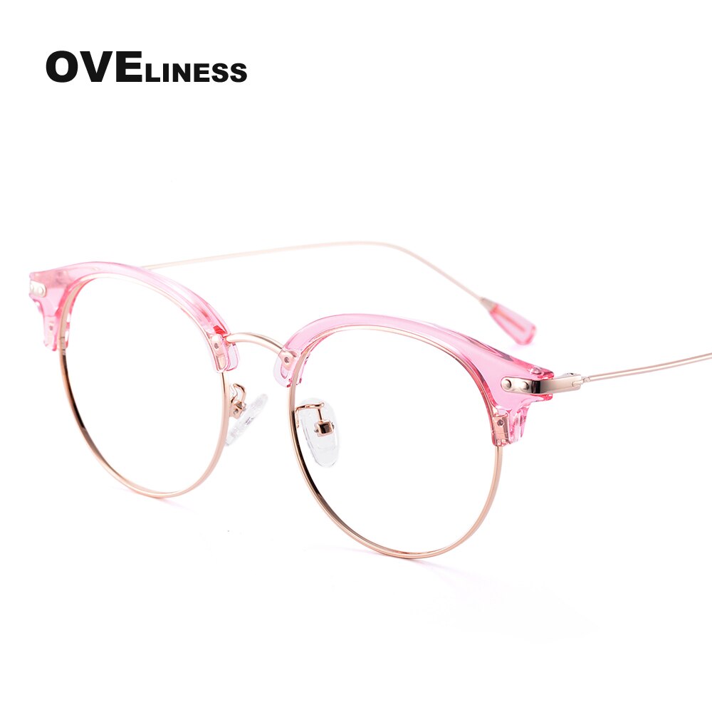 Oveliness Women's Full Rim Round Cat Eye Acetate Alloy Eyeglasses 2630 Full Rim Oveliness pink  