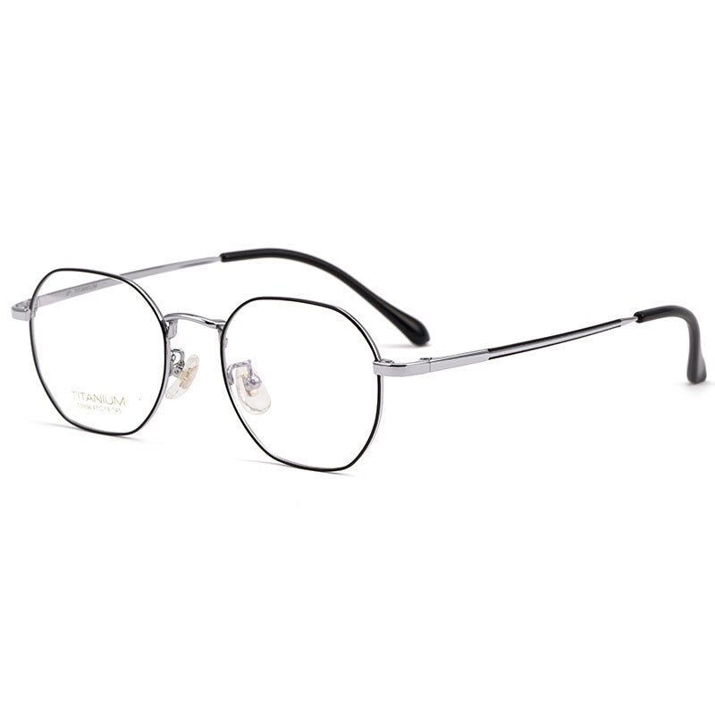 Hotochki Unisex Full Rim Polygon Beta Titanium Eyeglasses T3956 Full Rim Hotochki Black Silver  