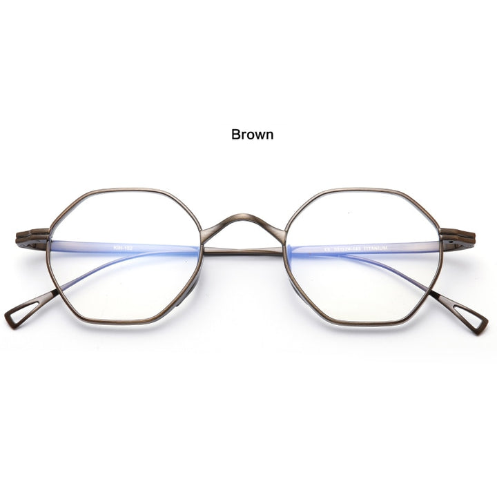 Muzz Unisex Full Rim Polygon Round Titanium Frame Eyeglasses 152 Full Rim Muzz Dark Brown  