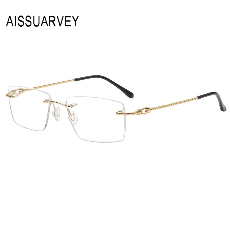 Aissuarvey Rimless Rectangular Lens Titanium Frame Men's Eyeglasses ...