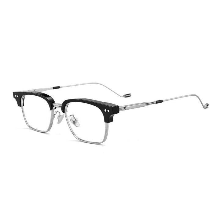 Aissuarvey Acetate Titanium Full Horn Rim Rectangle Frame Eyeglasses Frame Aissuarvey Eyeglasses Black silver  