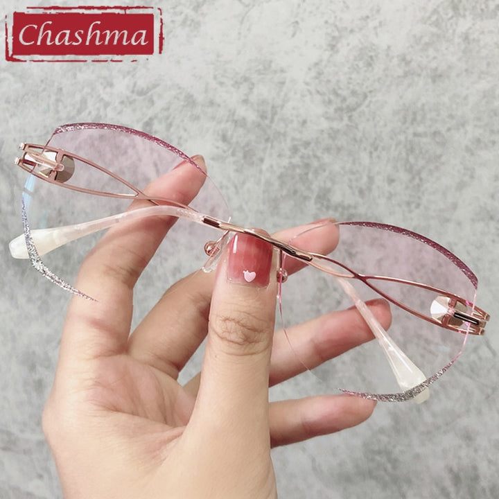 Chashma Ottica Women's Rimless Cat Eye Titanium Eyeglasses 88022 Rimless Chashma Ottica Gold Pink  