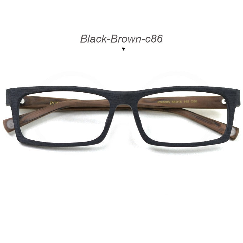 Hdcrafter Men's Full Rim Rectangle Wood Frame Eyeglasses Ps8005 Full Rim Hdcrafter Eyeglasses Black Brown-C86  