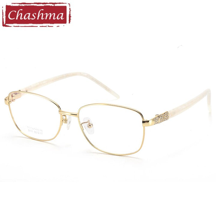 Women's Titanium Full Rim Frame Eyeglasses 9111 Full Rim Chashma Gold  