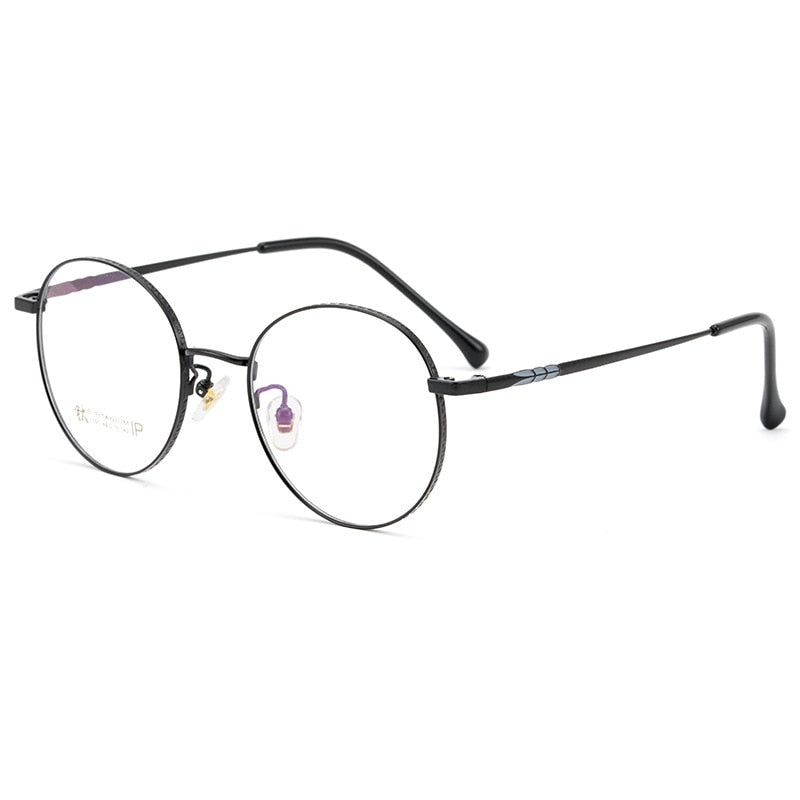 KatKani Unisex Full Rim Round Titanium Frame Eyeglasses 2065 Full Rim KatKani Eyeglasses Black  