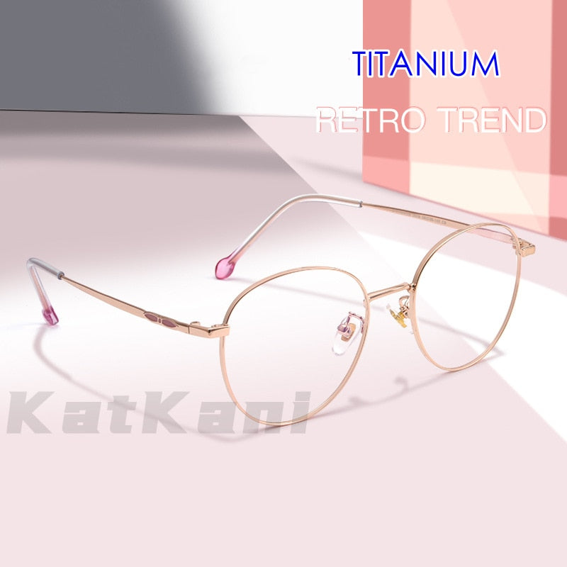 KatKani Unisex Full Rim Round Titanium Frame Eyeglasses K2070 Full Rim KatKani Eyeglasses   
