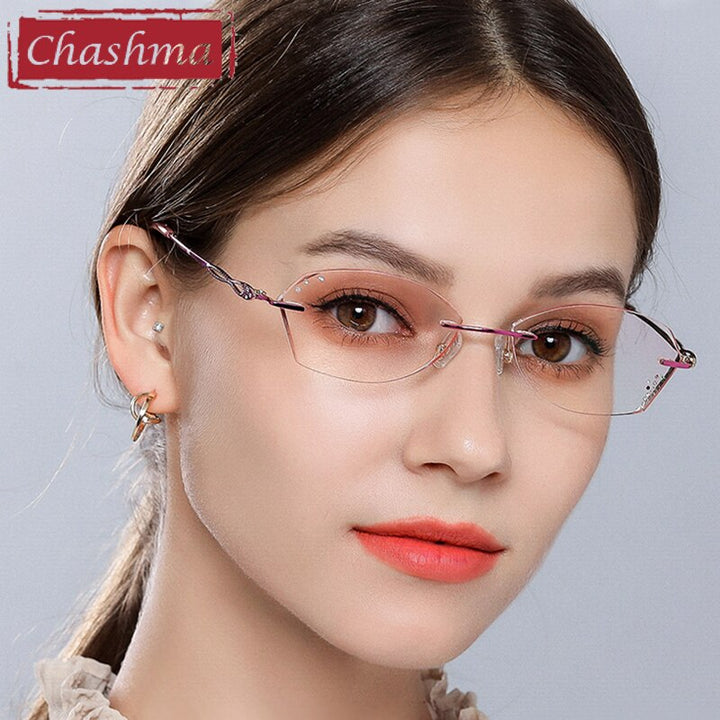 Women's Rimless Rhinestone Titanium Diamond Cut Tinted Lens Eyeglasses 99111 Rimless Chashma   