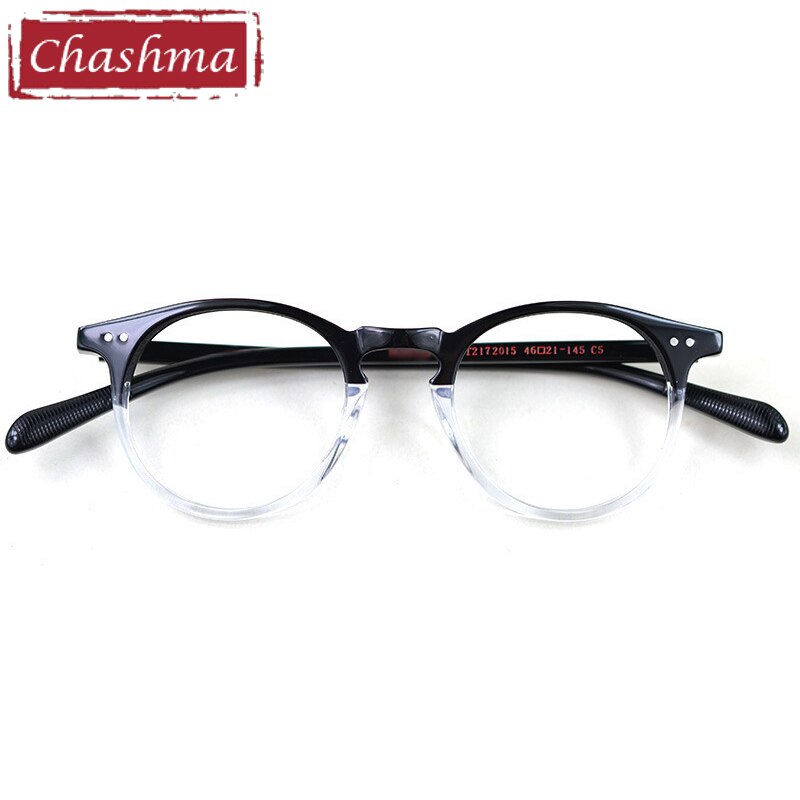 Chashma Men's Full Rim Round Acetate Frame Eyeglasses 2172015 Full Rim Chashma Black Transparent  