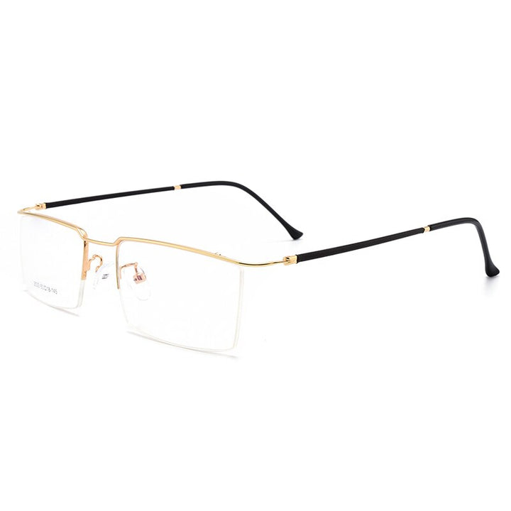 Men's Half Rim Slim Square Titanium Alloy Frame Eyeglasses Sc2533 Semi Rim Bclear gold  