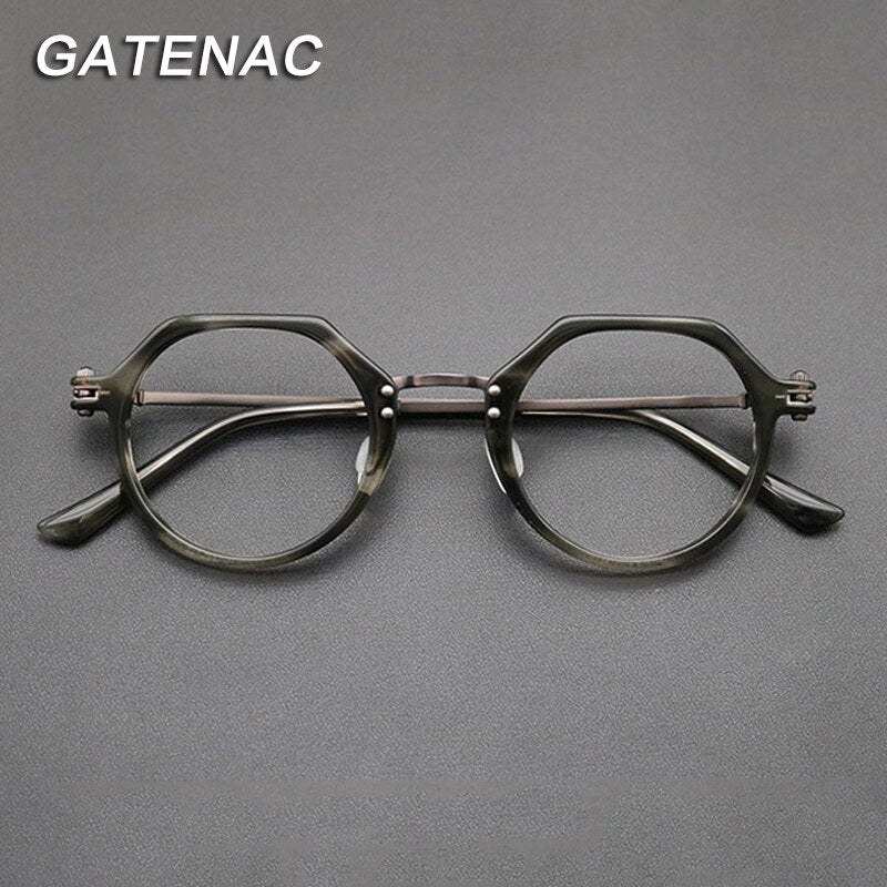 Gatenac Unisex Full Rim Polygon Round Titanium Acetate Frame Eyeglasses Gxyj695 Full Rim Gatenac   