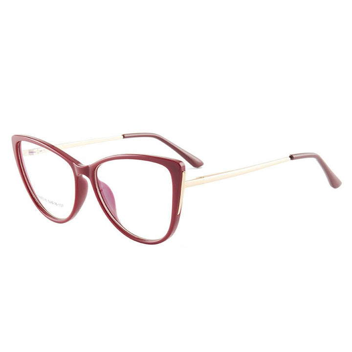 Hotony Women's Full Rim TR 90 Resin Cat Eye Frame Eyeglasses 7016 Full Rim Hotony WINE RED  