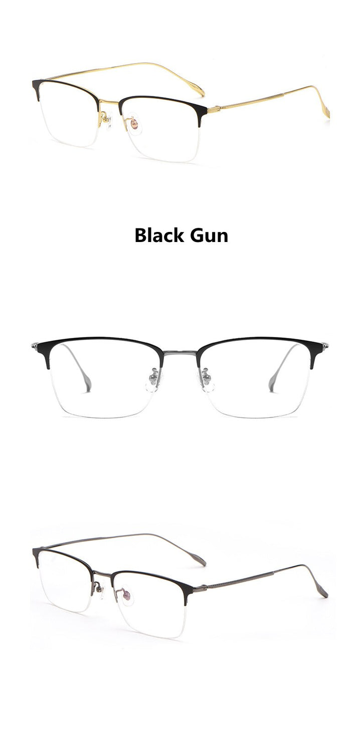 KatKani Men's Semi Rim Titanium Square Frame Eyeglasses 8085W Semi Rim KatKani Eyeglasses   