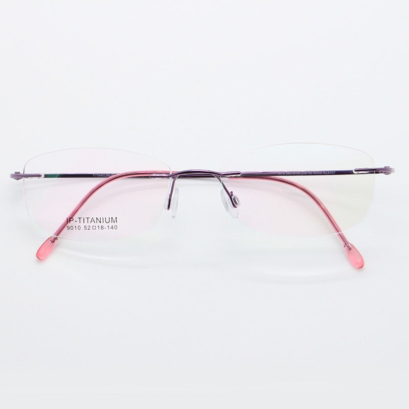 Unisex Rimless Titanium Frame Eyeglasses Customizable Lenses 9010 Rimless Bclear Purple  