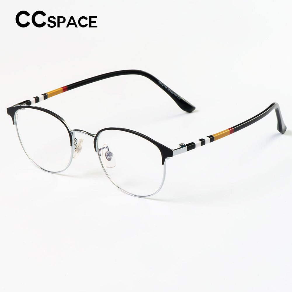 CCSpace Unisex Full Rim Square Acetate Alloy Frame Eyeglasses 49137 Full Rim CCspace C3SilverBlack  
