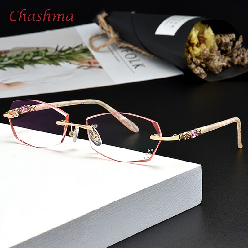 Chashma Ochki Women's Rimless Oval Square Titanium Eyeglasses Tinted Lenses E031 Rimless Chashma Ochki Default Title  