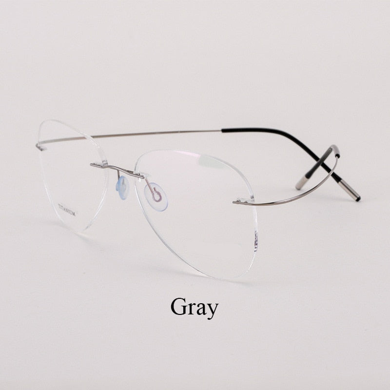 Unisex Titanium Rimless Frame Eyeglasses P9961 Rimless Bclear Light Gray  