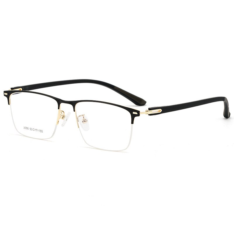 Yimaruili Men's Semi Rim Alloy Frame 3068G Semi Rim Yimaruili Eyeglasses Black Gold  