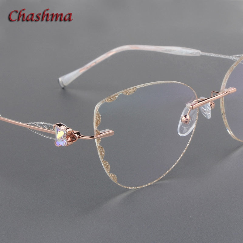 Chashma Ochki Women's Rimless Square Cat Eye Titanium Eyeglasses Tinted Lenses 88051 Rimless Chashma Ochki   