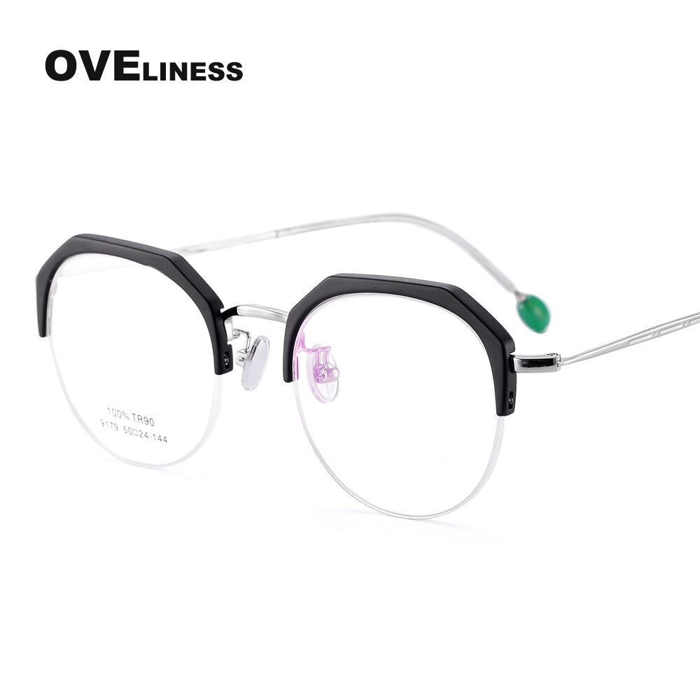 Oveliness Women's Semi Rim Round Acetate Alloy Eyeglasses 9179 Semi Rim Oveliness c99  