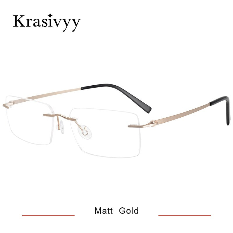 Krasivyy Men's Rimless Square Screwless Titanium Eyeglasses Kr5007 Rimless Krasivyy Matt Gold CN 