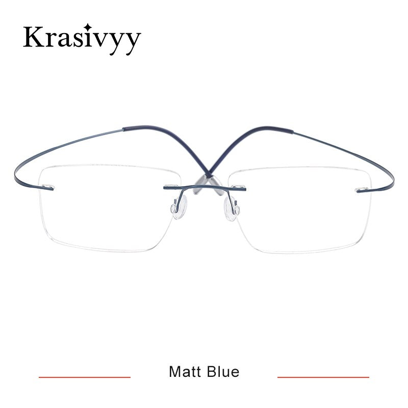 Krasivyy Men's Rimless Square Titanium Eyeglasses Kr16064 Rimless Krasivyy Matt Blue  