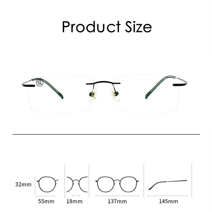 KatKani Men's Rimless IP Titanium AlloySquare Frame Eyeglasses 201703 Rimless KatKani Eyeglasses   