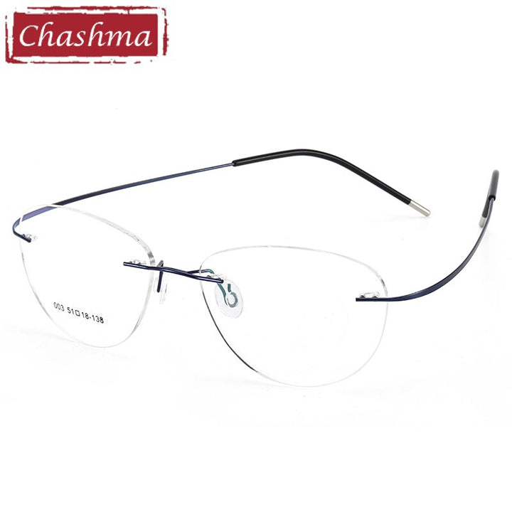 Chashma Ottica Unisex Rimless Triangle Oval Titanium Eyeglasses 003 Rimless Chashma Ottica Blue  
