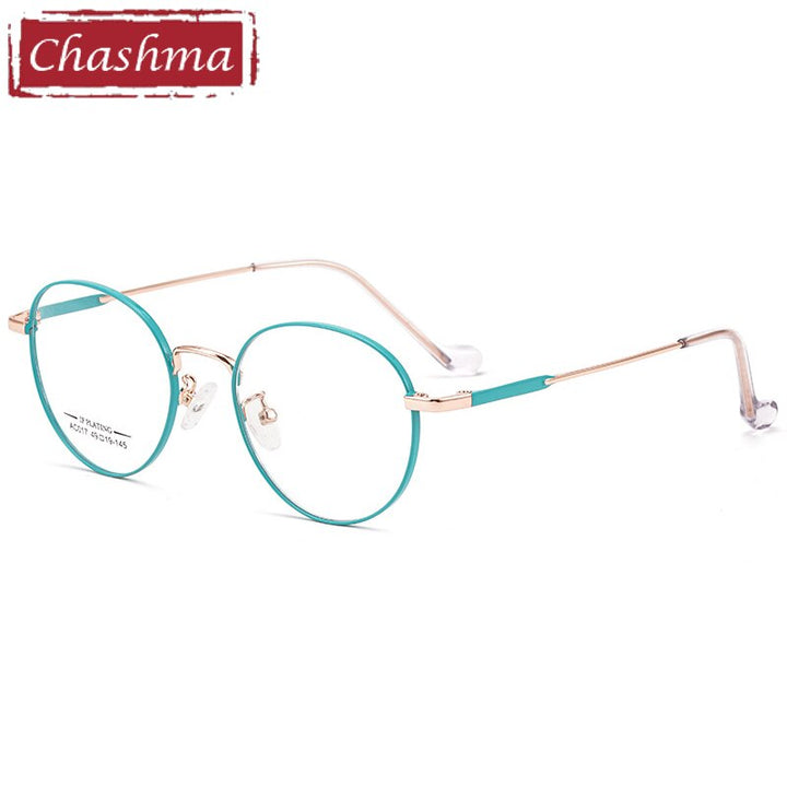 Chashma Ottica Unisex Full Rim Oval Stainless Steel Eyeglasses A017 Full Rim Chashma Ottica Green Rose Gold  