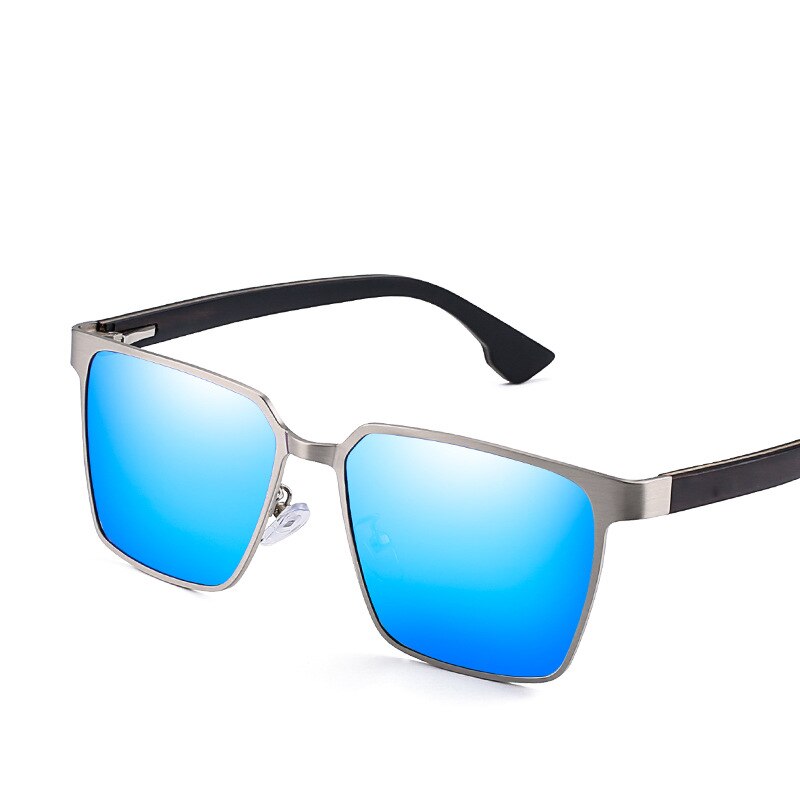 Yimaruili Men's Full Rim Square Wood/Stainless Steel Frame Polarized Lens Sunglasses 8037 Sunglasses Yimaruili Sunglasses Blue  