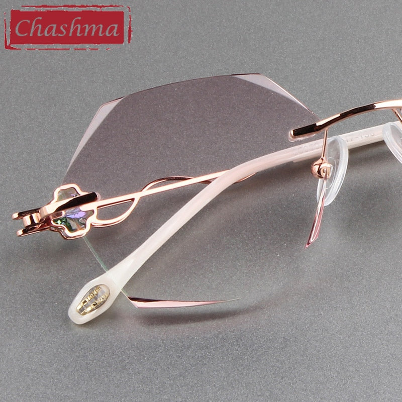 Women's Eyeglasses Rimless Titanium Diamond Trimmed 88050 Rimless Chashma   