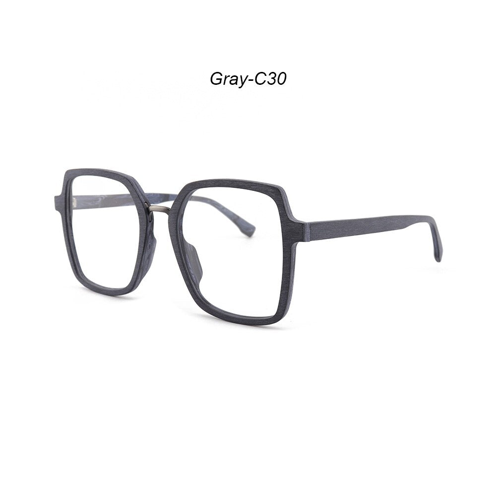 Hdcrafter Unisex Full Rim Polygonal Wood Frame Eyeglasses 6109 Full Rim Hdcrafter Eyeglasses Gray-C30  