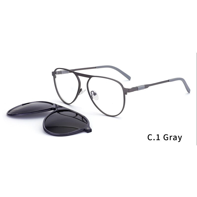 Kansept Unisex Full Rim Oval Alloy Frame Eyeglasses Magnetic Polarized Clip On Sunglasses 69890 Clip On Sunglasses Kansept 69890C1  