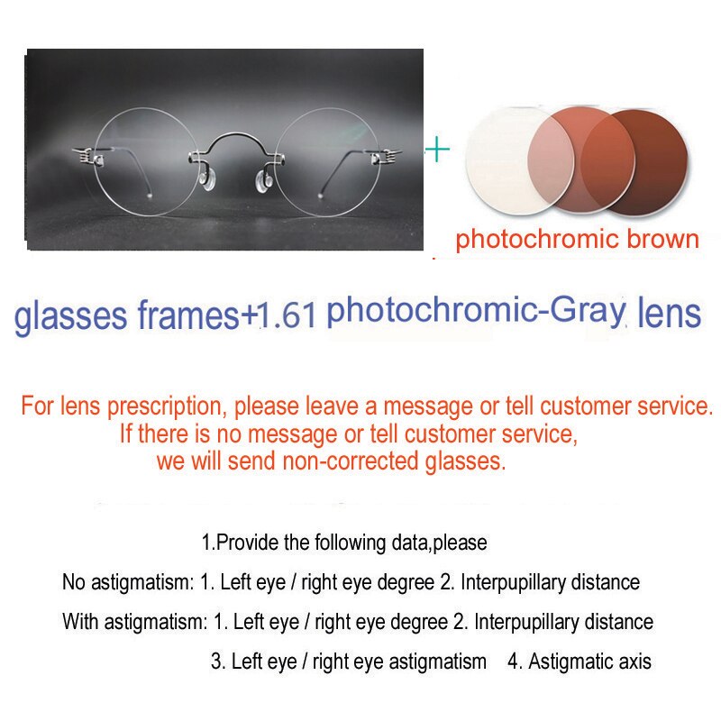 Unisex Handcrafted Round Rimless Steel Frame Eyeglasses Customizable Lenses Rimless Yujo C5 China 